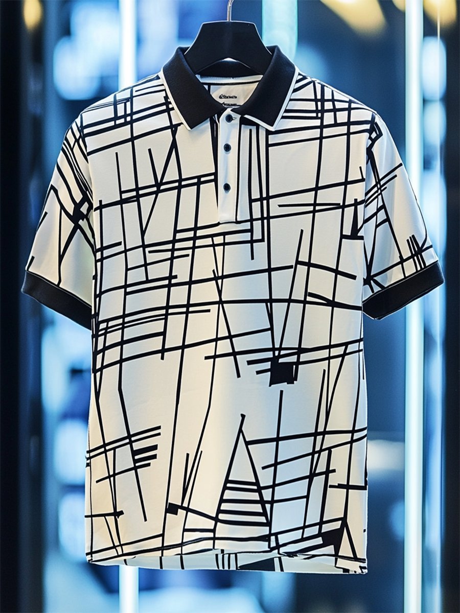 Camisa polo ejecutivo casual Bauhaus estampado Button de manga corta para hombre