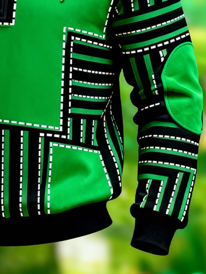 Sudadera (Detachable Shamrock Brooch Included) St. Patrick's Day estampado Color-Block con cierre con gorrasucha para hombre
