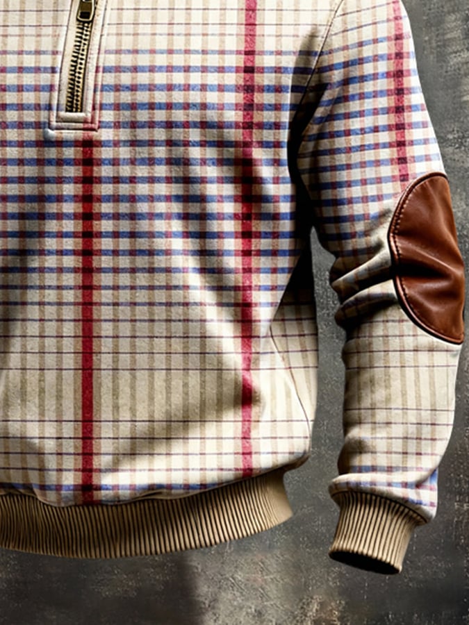 Sudadera retro en bloques de color estampado Color-Blocked con cierre para hombre