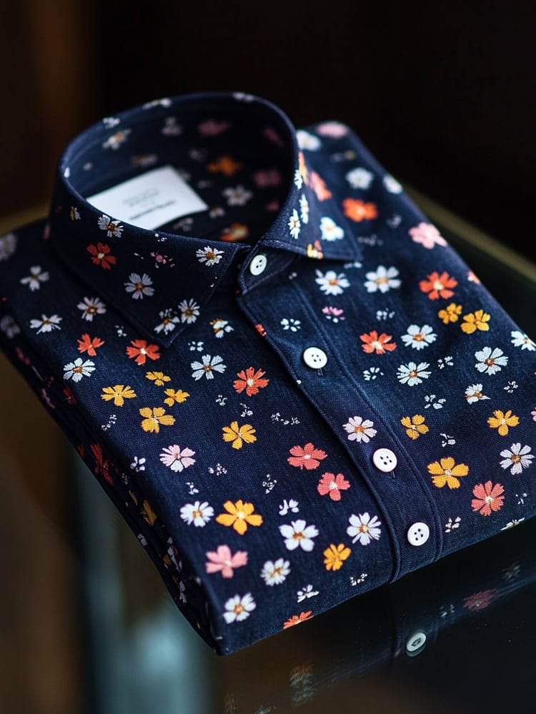Camisa ejecutivo casual floral solapa de manga corta para hombre