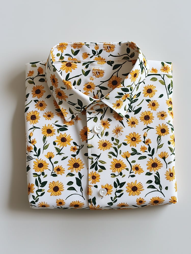 Camisa ejecutivo casual Sunflower floral solapa de manga corta para hombre