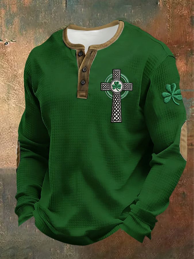 Camisa St. Patrick's Day estampado casual Henley para hombre