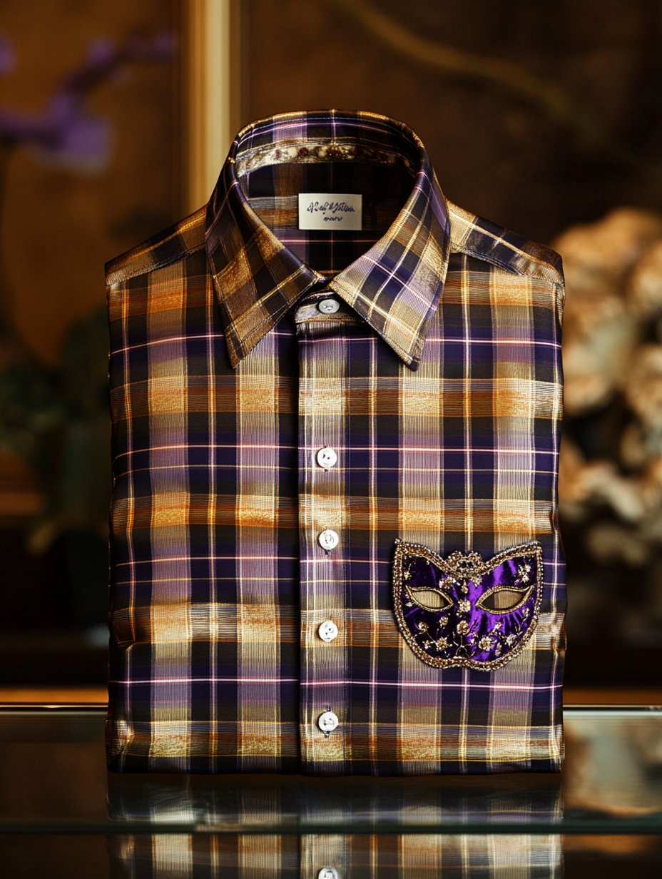 Camisa purple stand cuello carnival theme de lujo de manga larga (excluding accessories) para hombre
