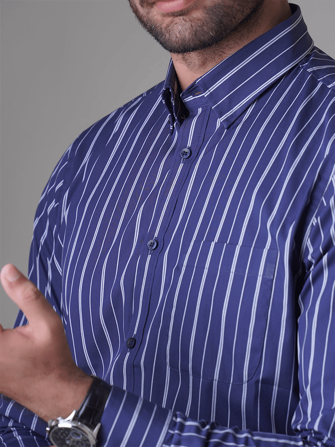 Camisa a rayas Design bolsillo ejecutivo casual de manga larga para hombre