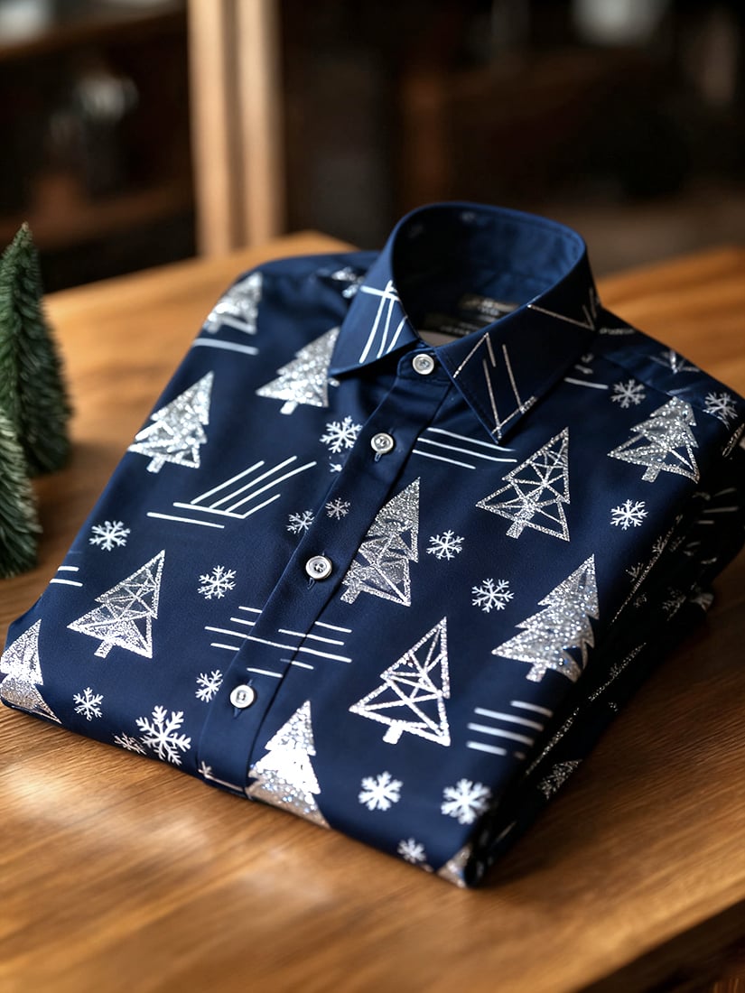 Camisa Christmas de manga larga con botones para hombre