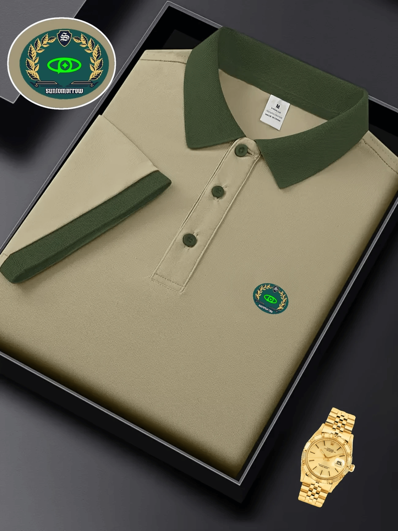 Camisa polo ejecutivo Logo con botones de manga corta para hombre
