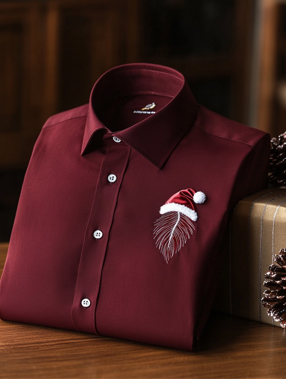 Camisa ejecutivo Christmas sombreros Logo de manga larga para hombre