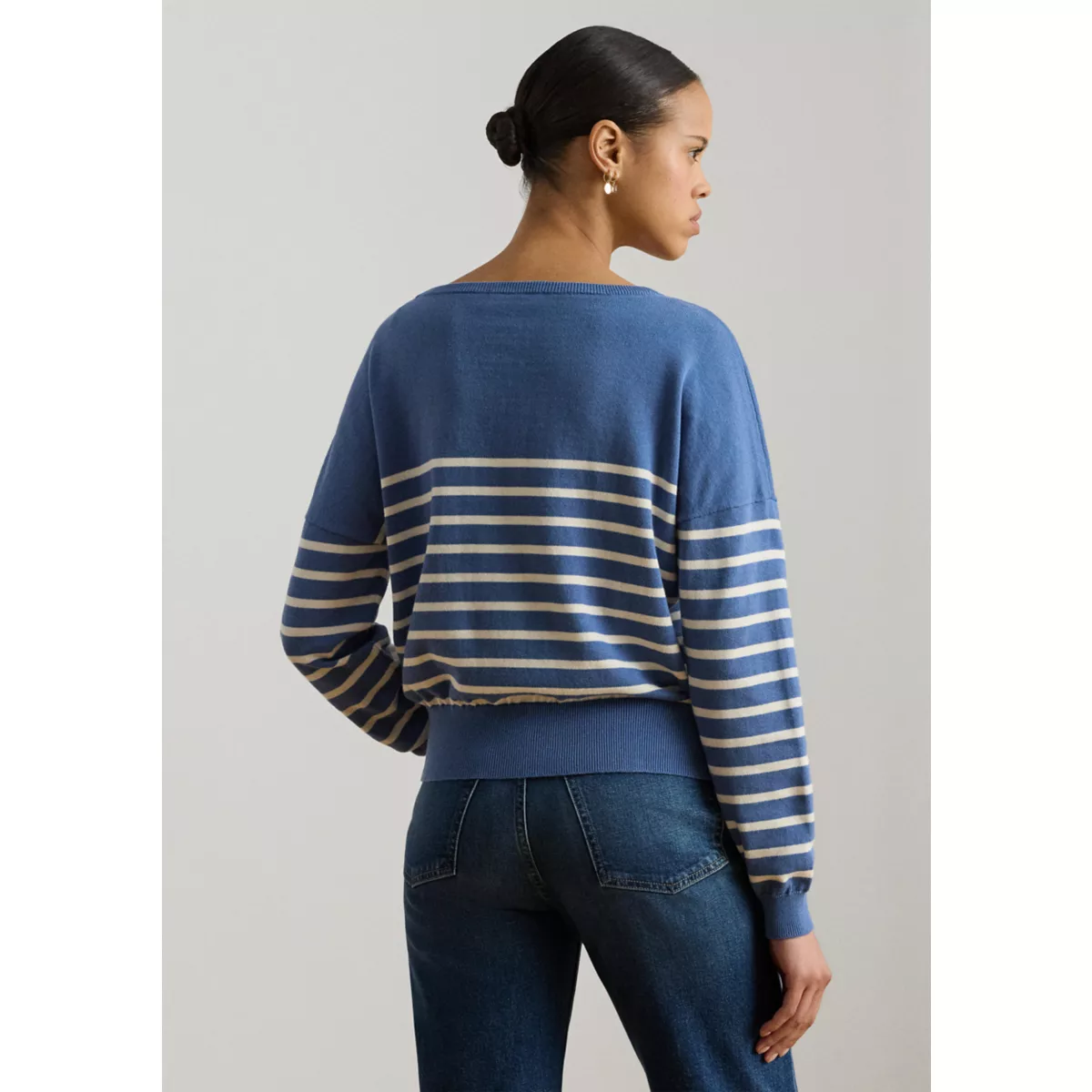 Women's Logo Striped Cotton Boat Neck Sweater - 2