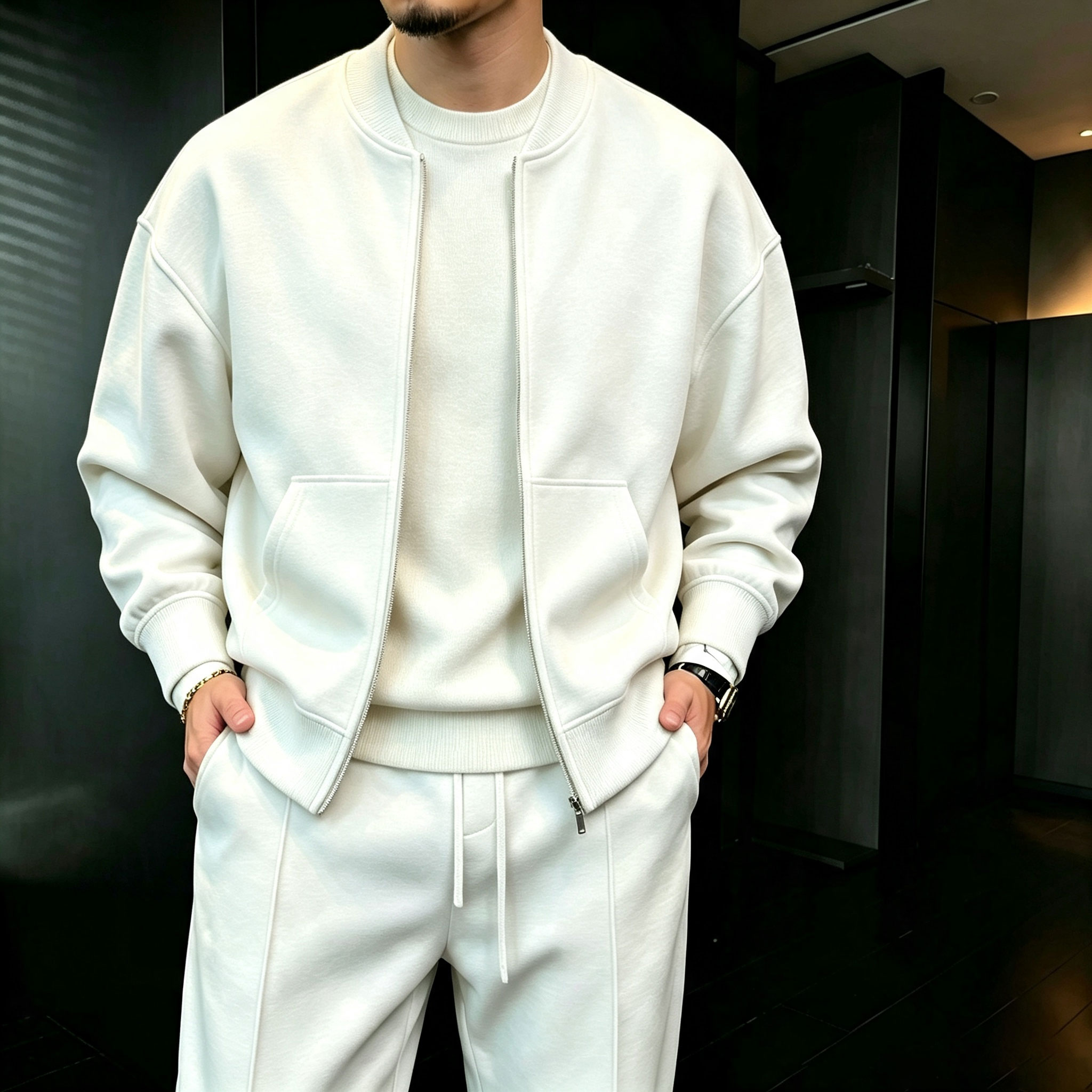 para hombre Zipper Cardigan chaqueta and pantalón Set