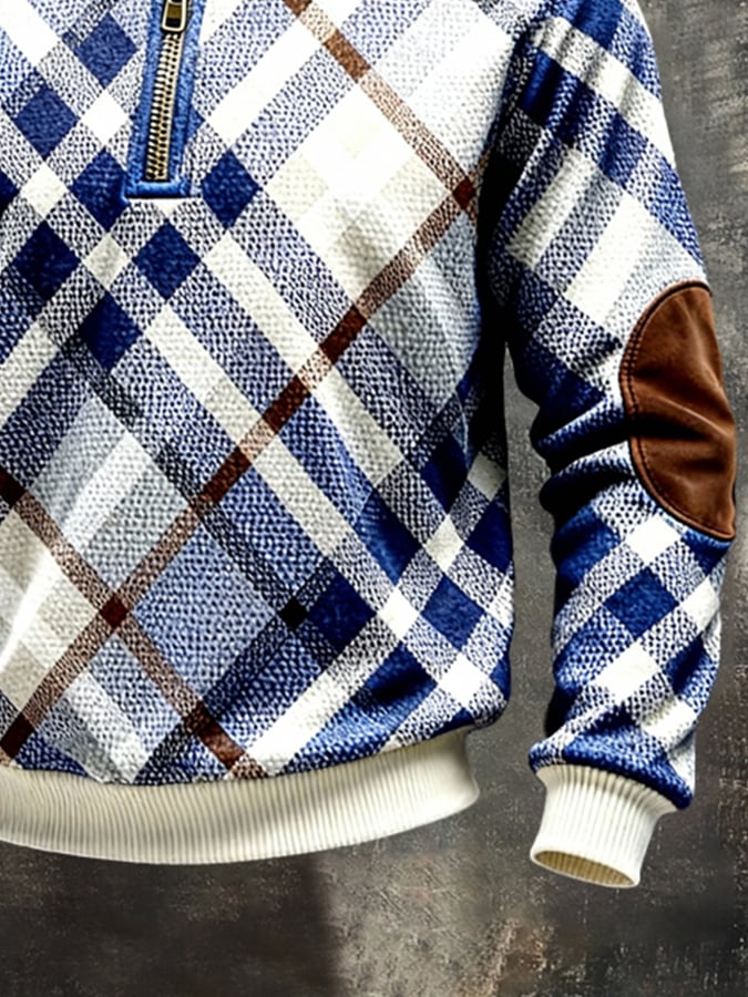 Sudadera retro en bloques de color estampado Color-Blocked con cierre para hombre