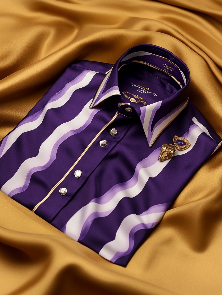 Camisa Purple Carnival Theme de lujo seda de manga larga para hombre