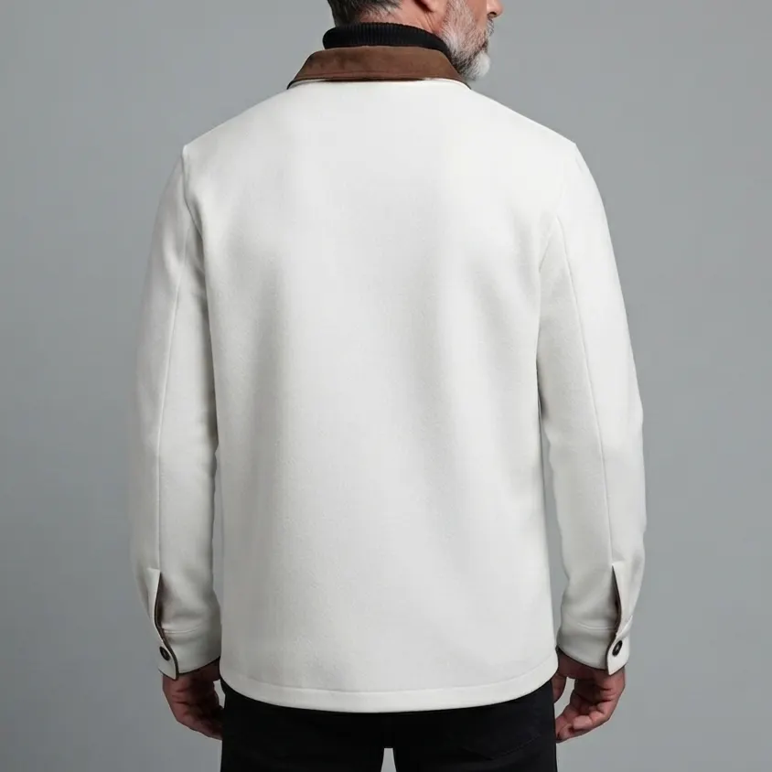 para hombre White Contrast Flap Pockets Turndown Collar Single Breasted Slim chaqueta