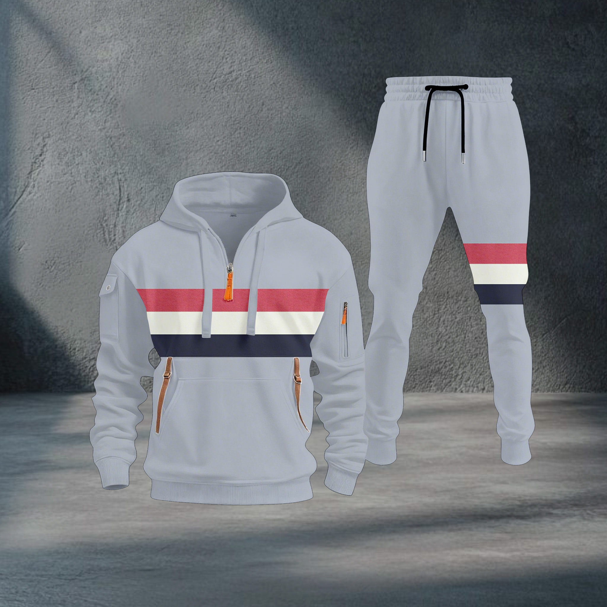 Conjunto de dos piezas casual Color Matching estampado sudadera con capuchas de manga larga sudaderas Trousers para hombre