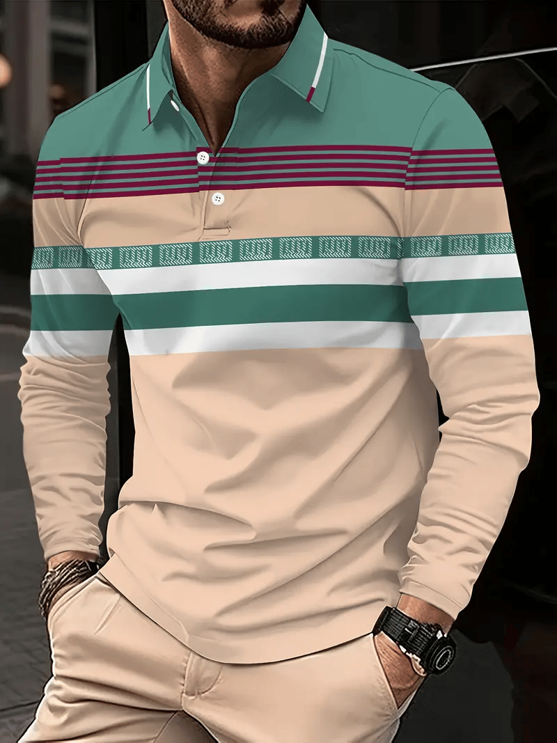 Camisa polo ejecutivo Light de lujo a rayas estampado solapa para hombre