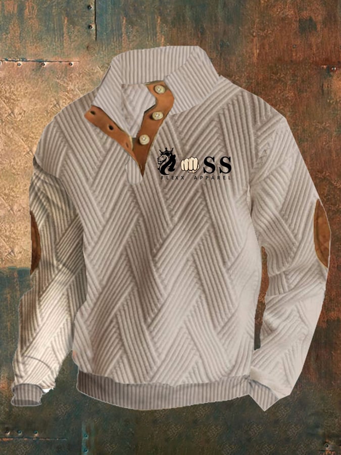 Sudadera retro Letter Design jacquard a cuadros Fabric casual para hombre