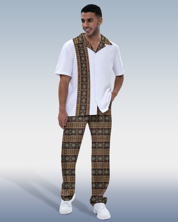 Camisa Rianmond vintage estampado de manga corta Walking Set 279 para hombre