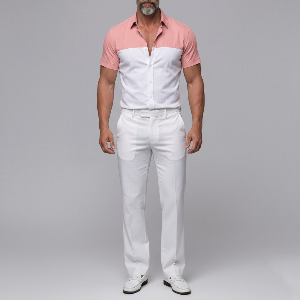 Camisa casual Colorblock Single Breasted de corte entallado de manga corta para hombre