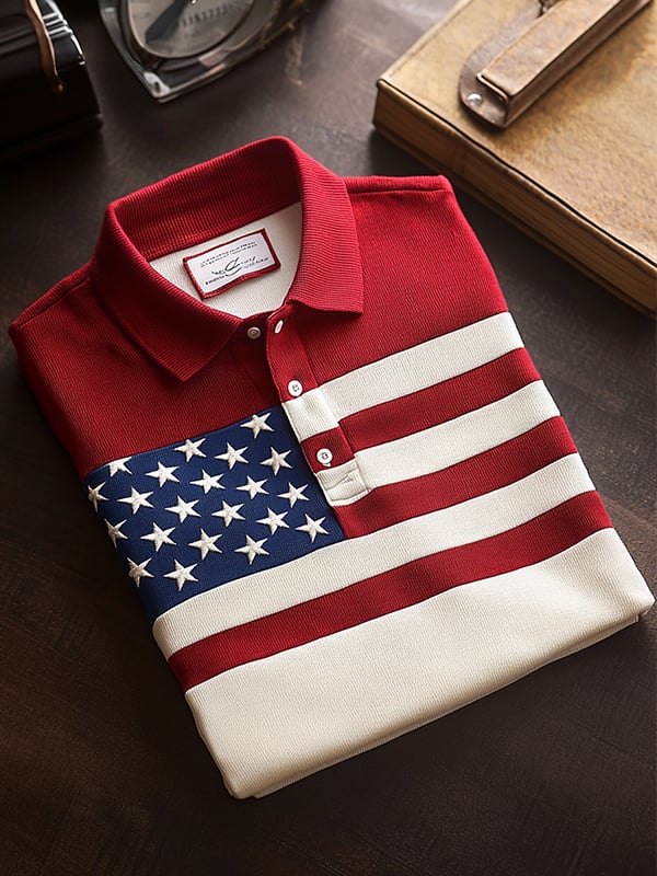 Camisa polo clásico ejecutivo Flag Independence Day de manga corta para hombre