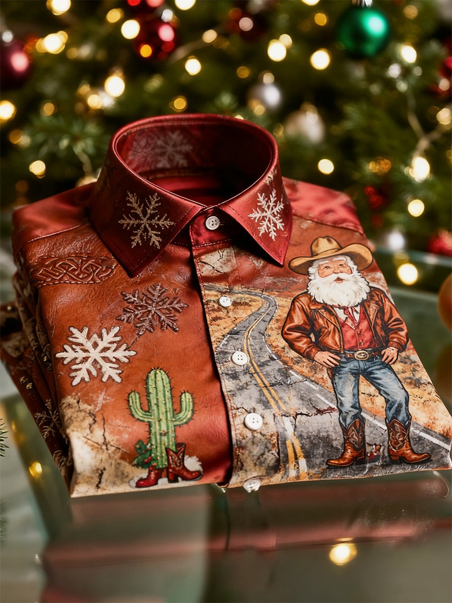 Camisa Christmas de manga larga con botones para hombre