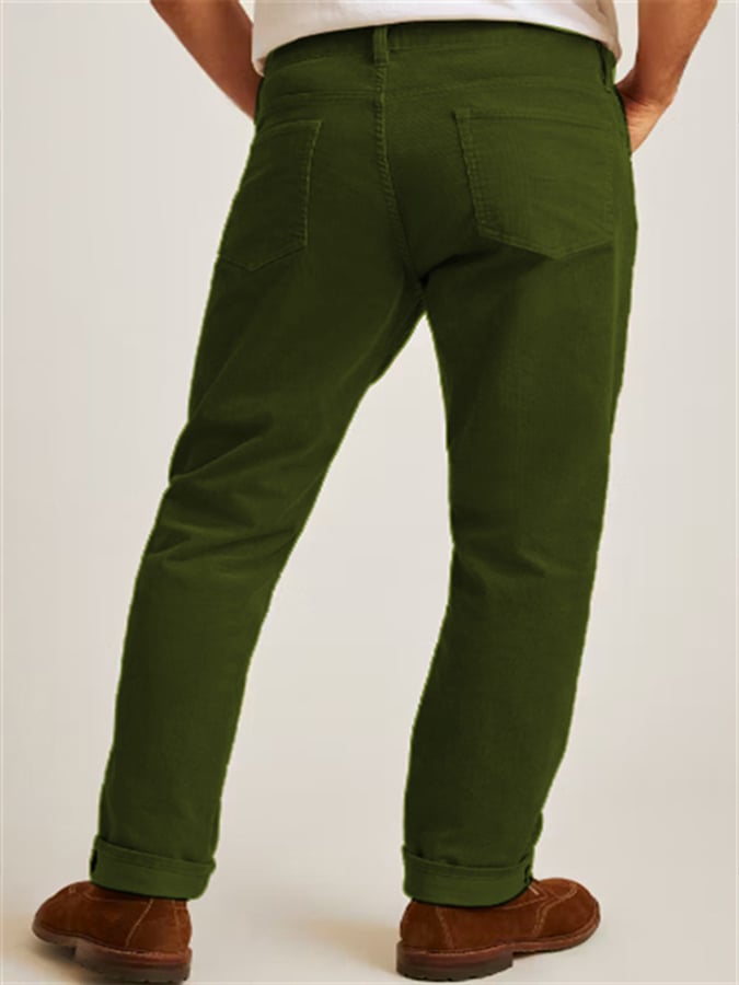 Casual de color sólido pana Straight Trousers para hombre