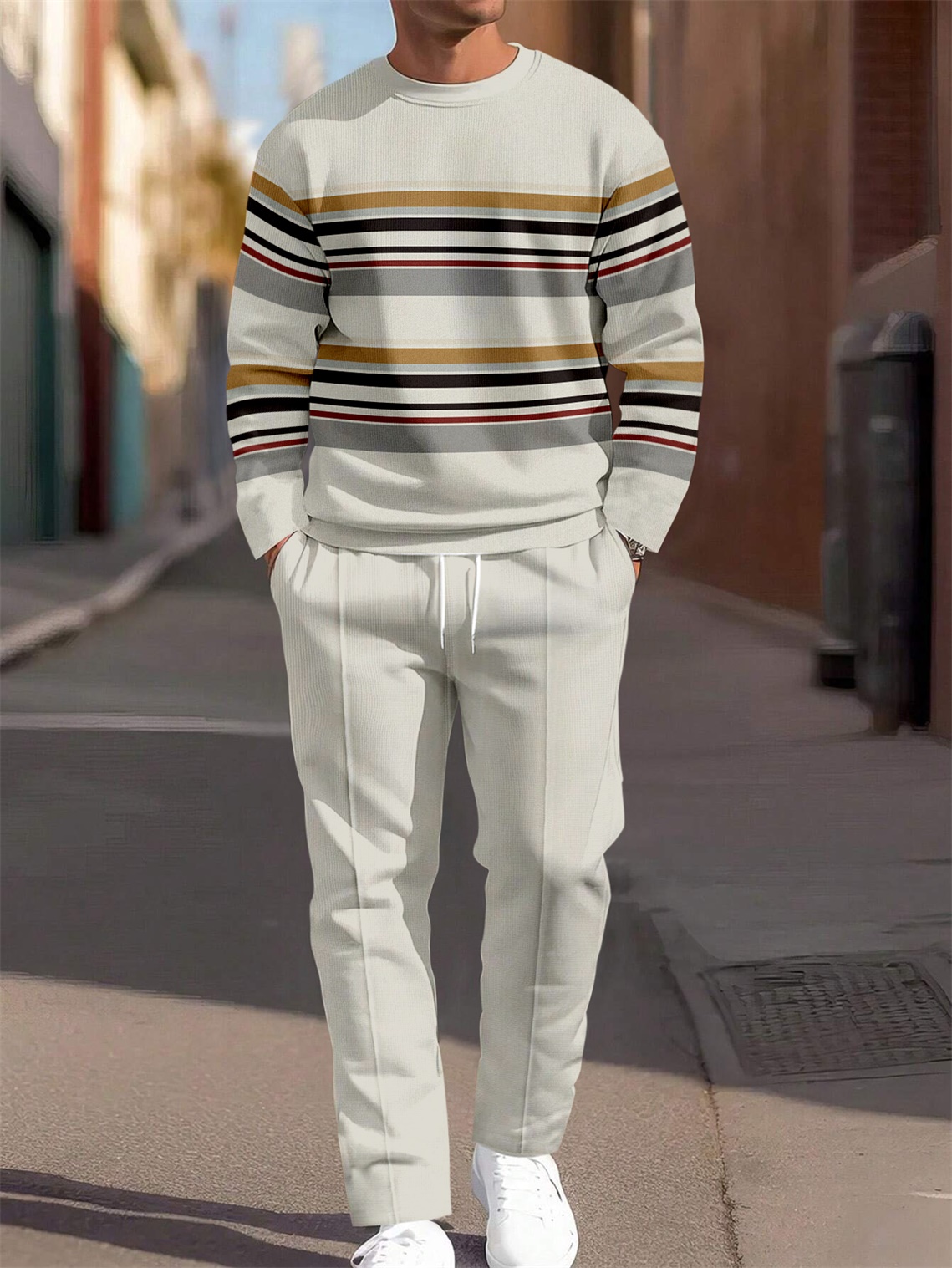 Colorblock Round Neck casual Sports Set 014 para hombre