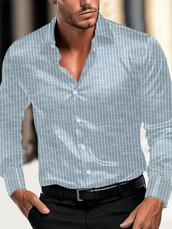 Camisa vintage ejecutivo casual estampado satén de manga larga para hombre