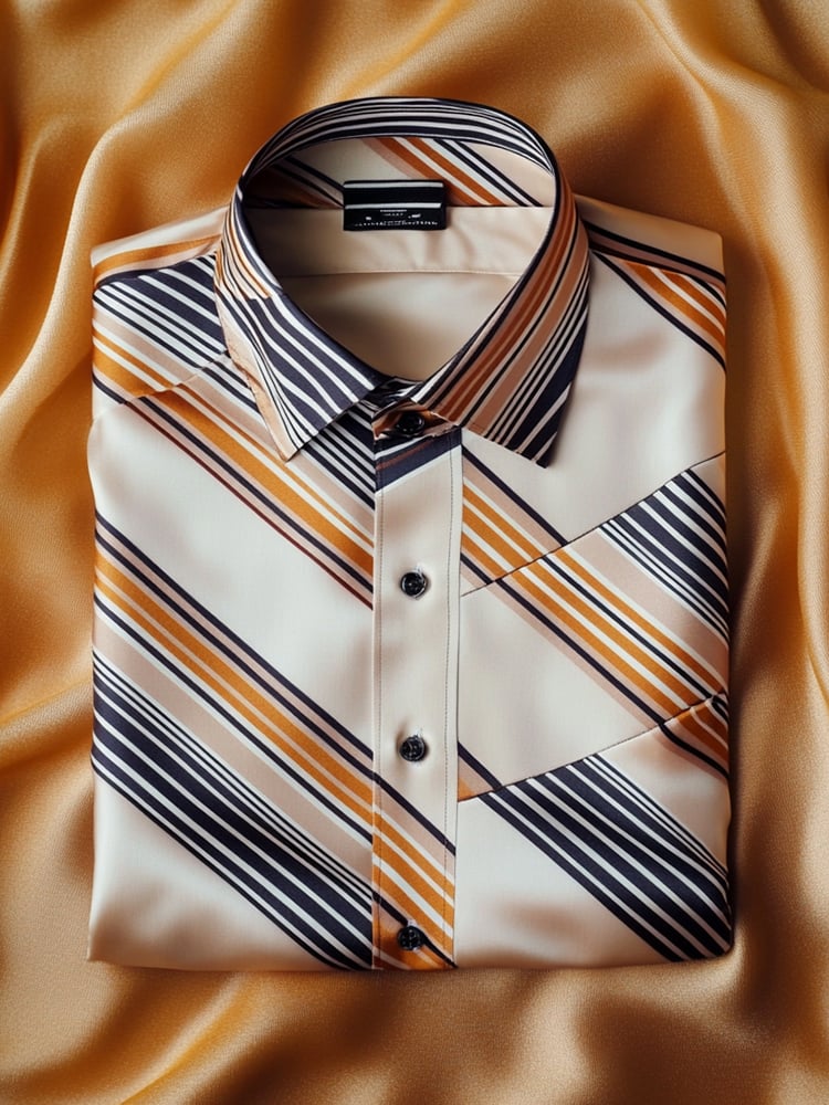 Camisa satén Luxe estampado de manga corta Button para hombre