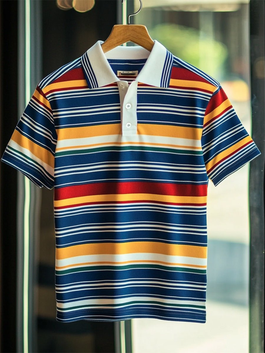 Camisa polo ejecutivo casual a rayas Button de manga corta para hombre