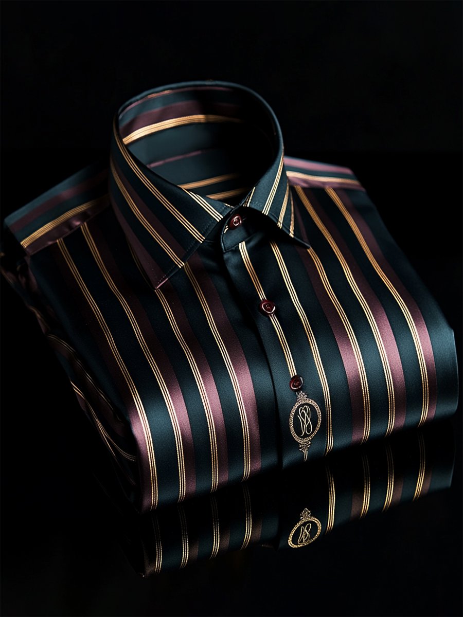 Camisa seda rayas de lujo ejecutivo de manga larga para hombre