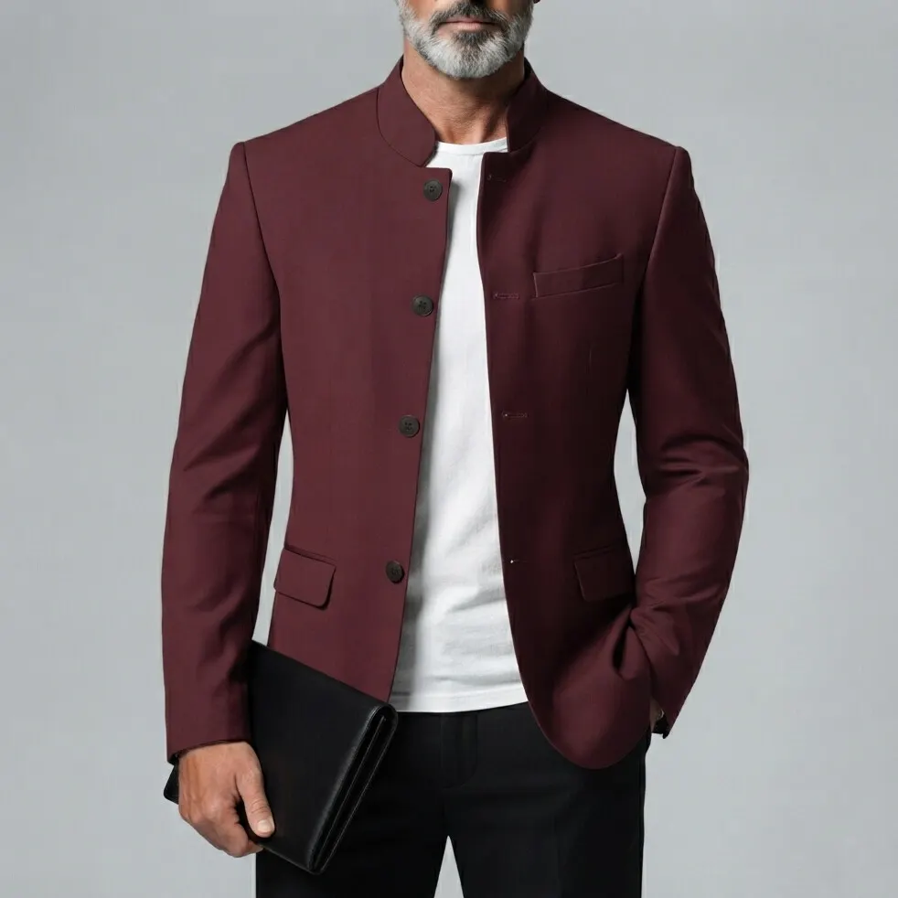 para hombre retro de color sólido Mandarin Collar Single-Breasted chaqueta