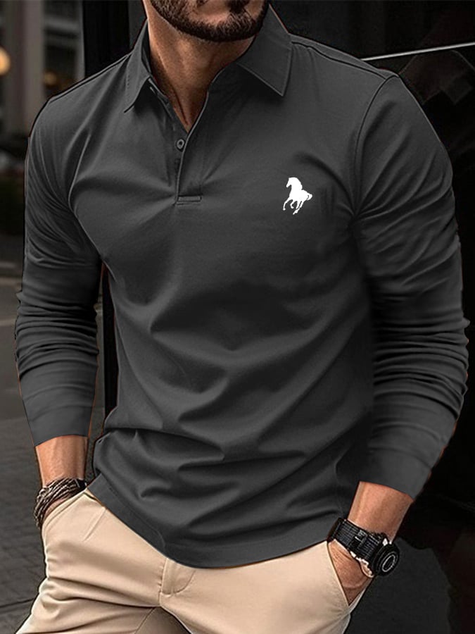 De moda casual de manga larga de color sólido Polo