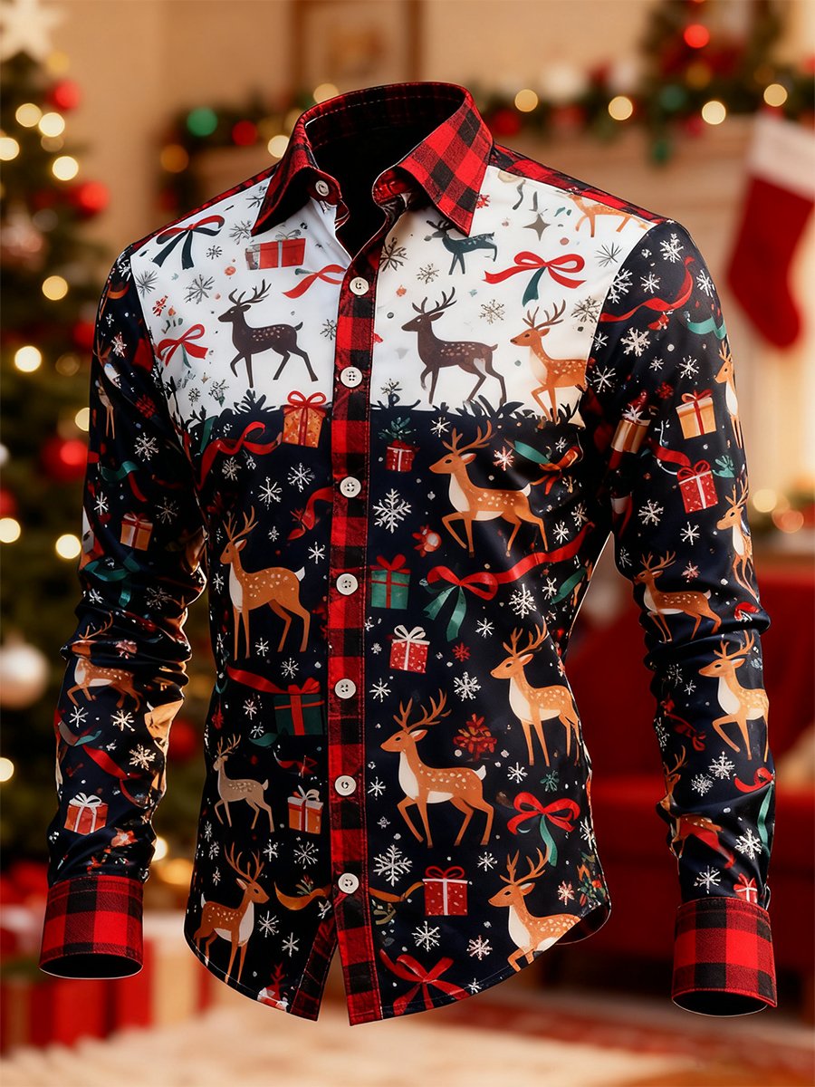 Camisa Christmas a cuadros Art de manga larga para hombre