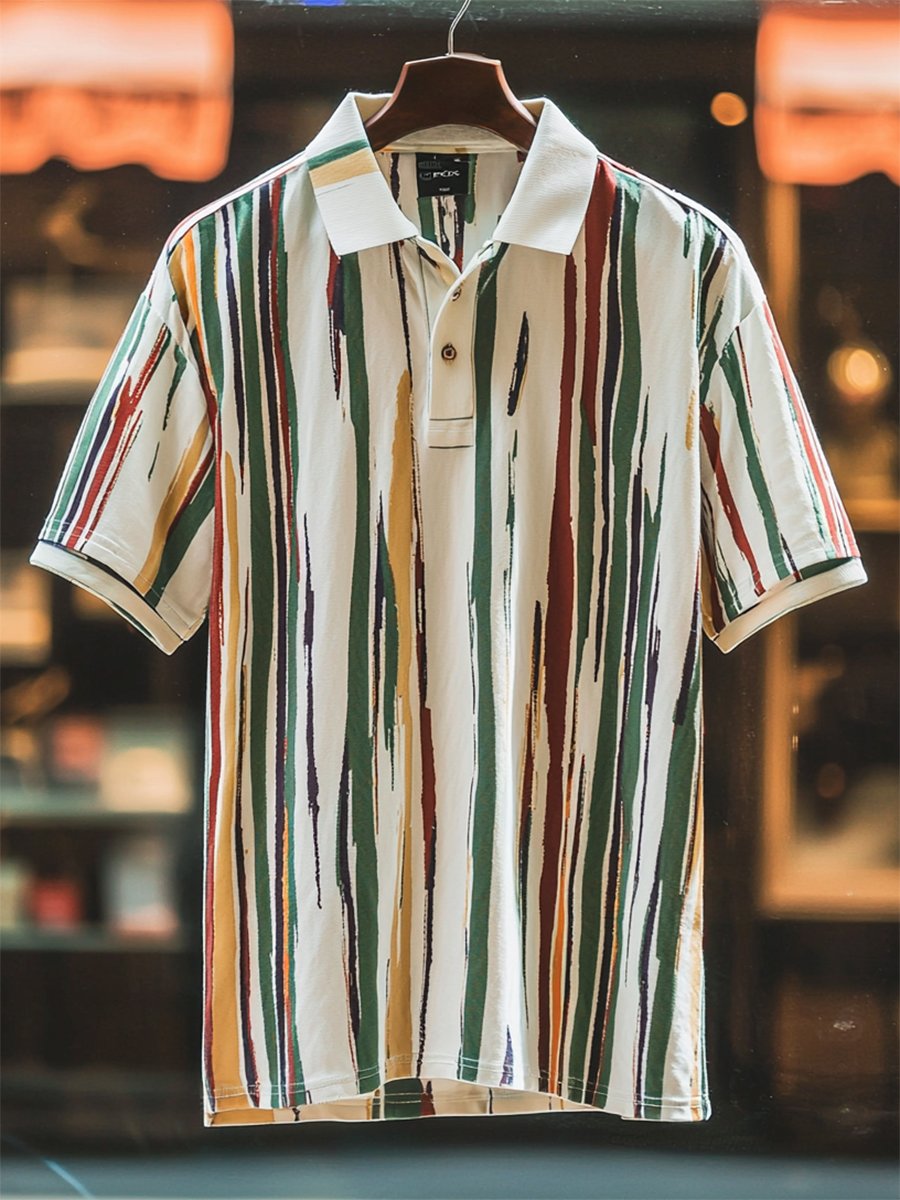 Camisa polo ejecutivo casual rayas estampado Button de manga corta para hombre