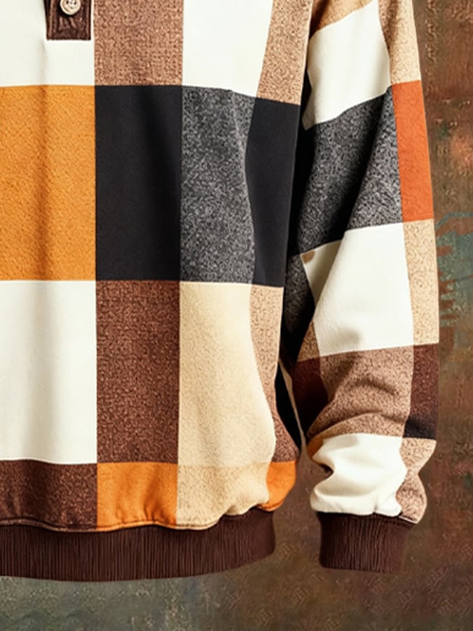 Sudadera retro Colorblock Henley para hombre