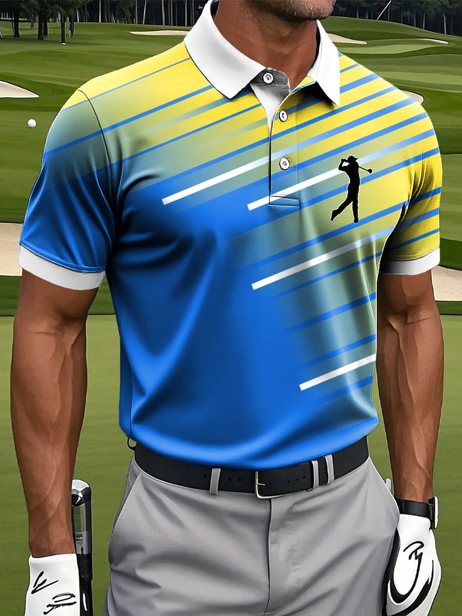 Camisa polo casual Contrast Color de manga corta para hombre