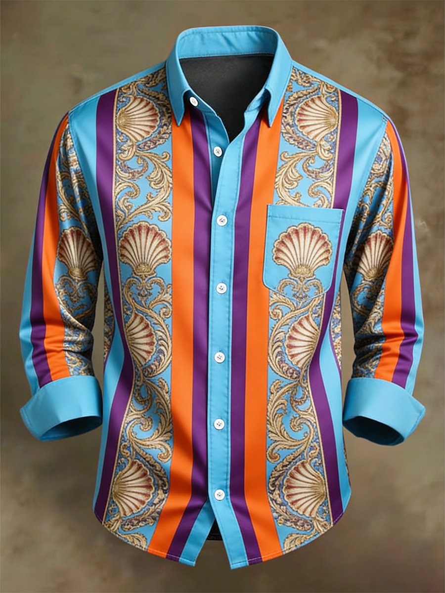 Camisa retro ejecutivo casual Baroque a rayas de manga larga para hombre