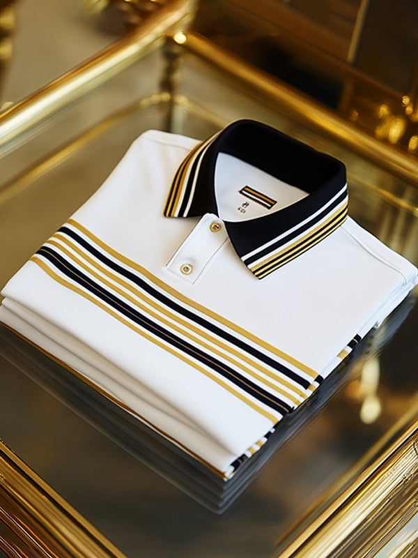 Camisa polo retro ejecutivo rayas estampado de manga larga para hombre