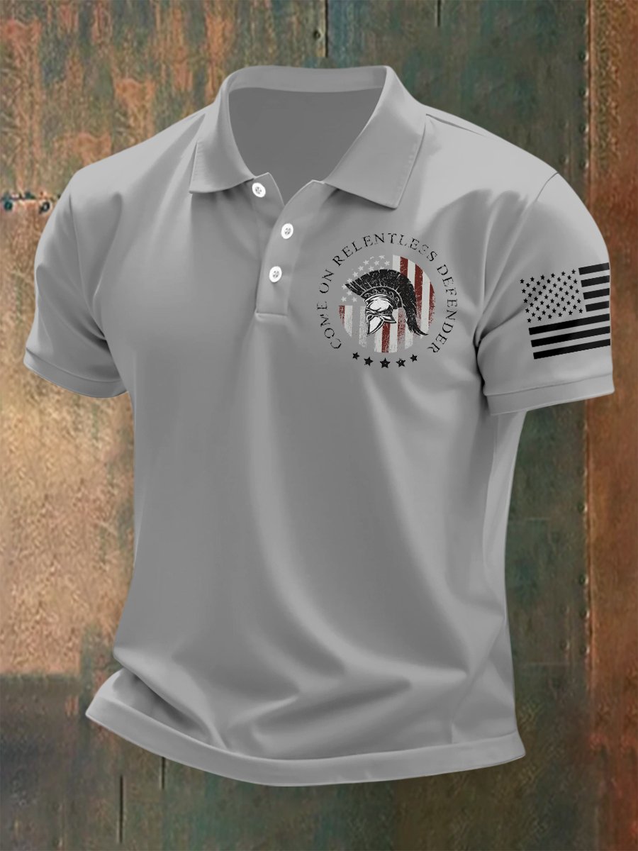 Camisa polo para exterior Independence Day American Flag Button de manga corta para hombre