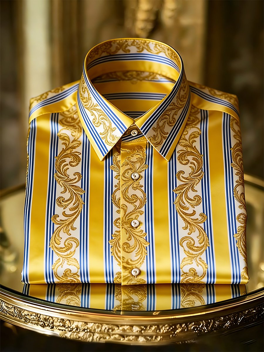 Camisa retro ejecutivo casual Baroque a rayas de manga larga para hombre