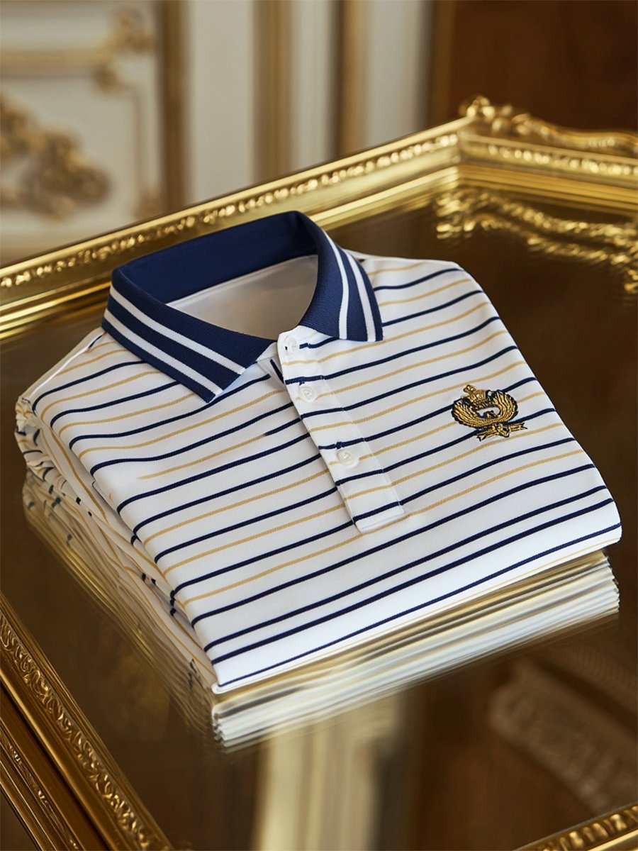 Camisa polo ejecutivo casual a rayas Button de manga corta para hombre
