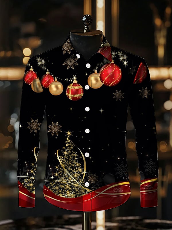 Camisa Christmas Light de lujo solapa de manga larga para hombre