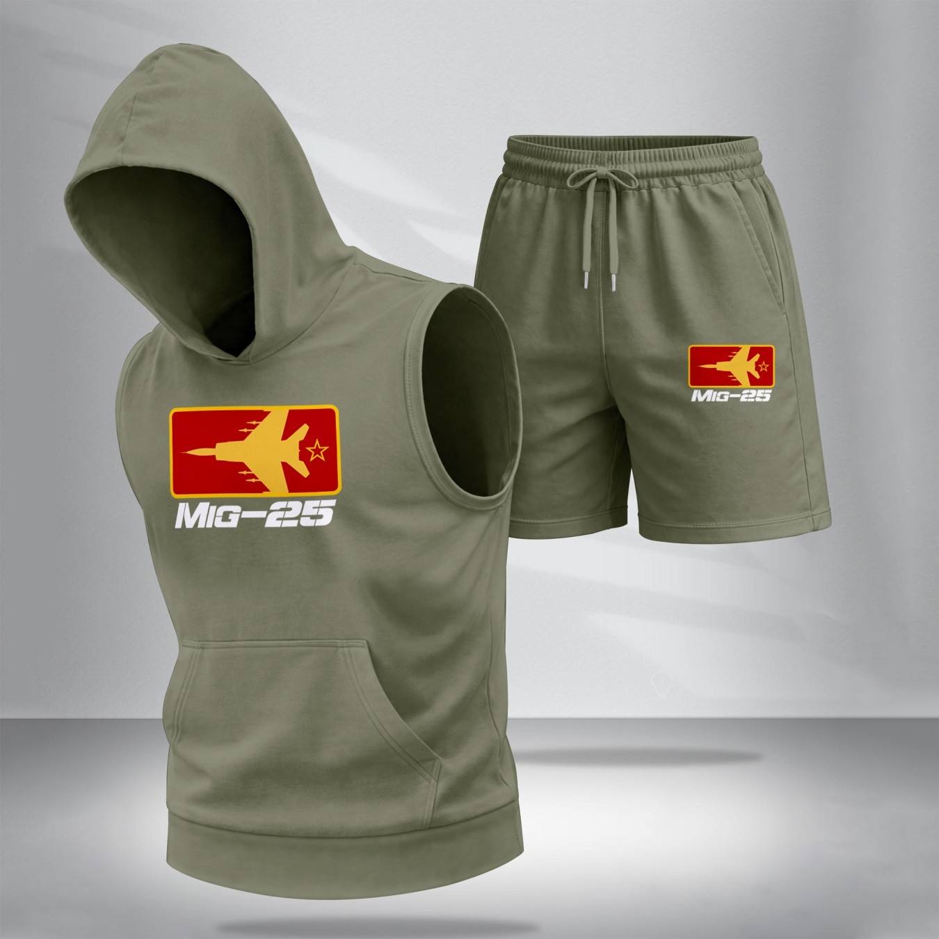Sudadera con capucha Two-Piece Summer Set – Sleeveless & shorts, Fighter Jet Graphic estampado, casual Streetwear, Athletic Activewear, Summer para exterior Gym Outfit, TikTok Trending Style para hombre