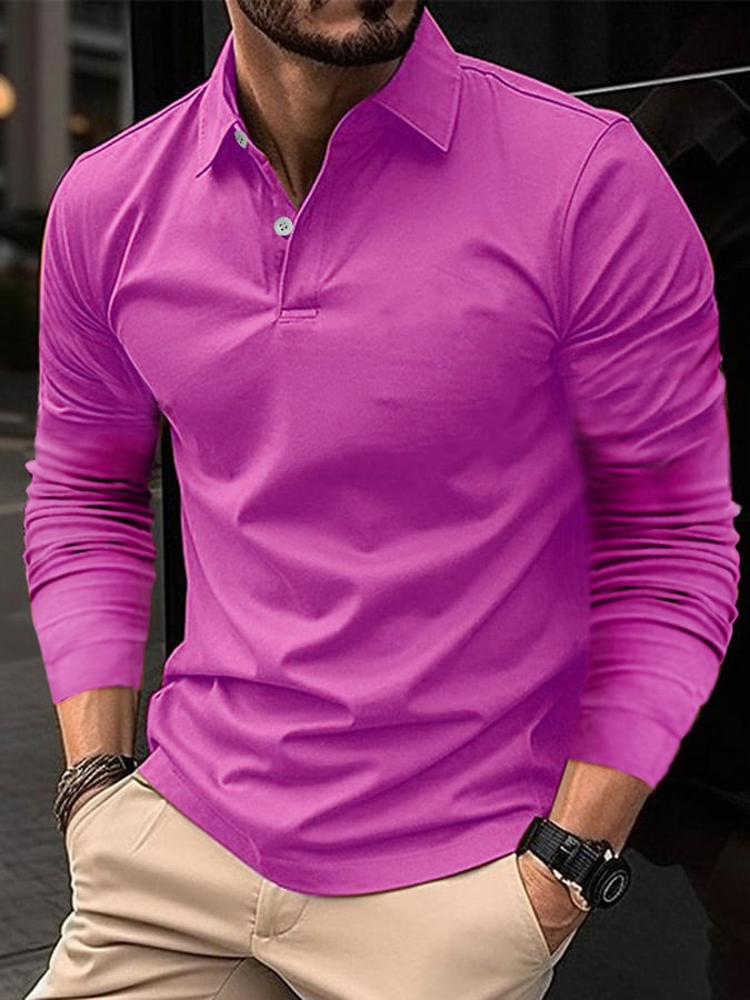 De moda casual de manga larga de color sólido Polo
