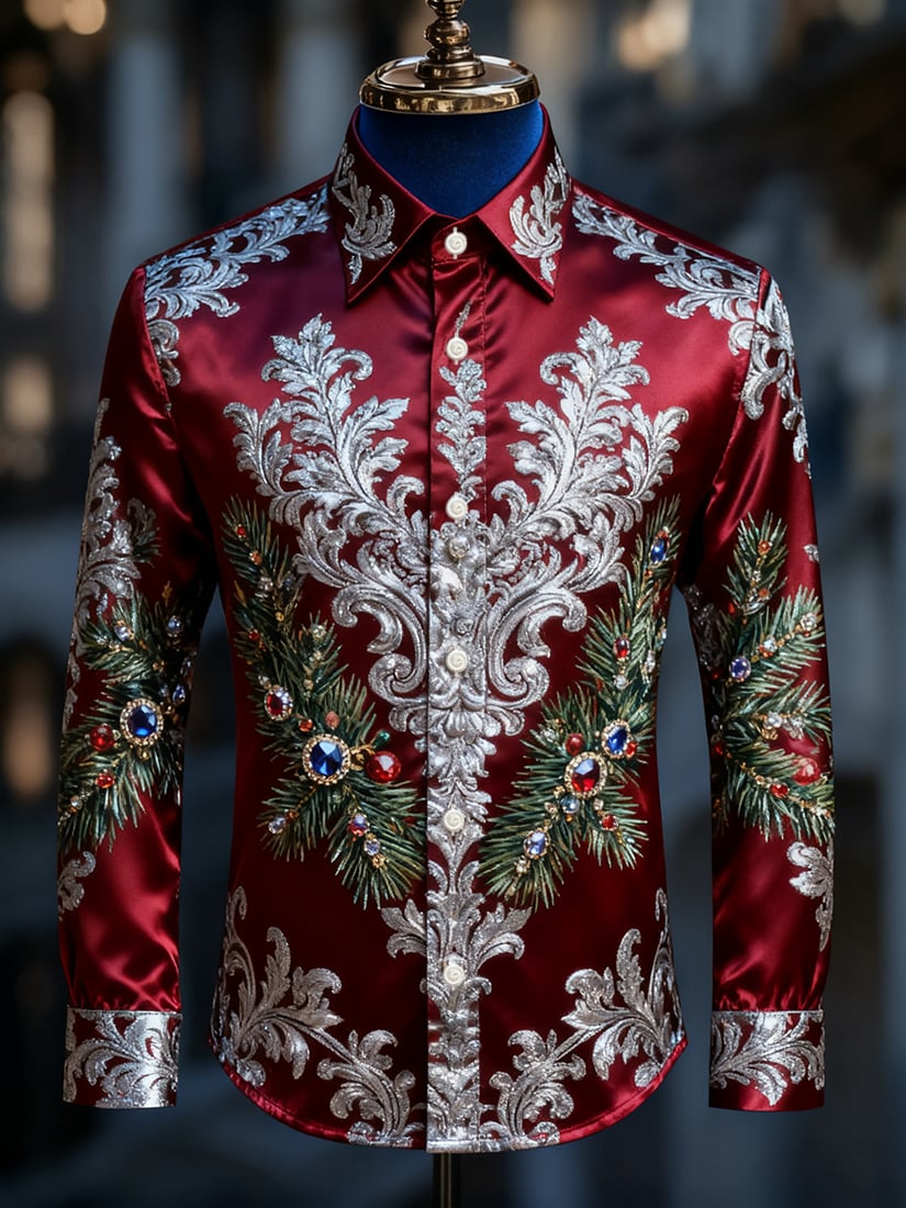 Camisa Christmas de manga larga con botones para hombre