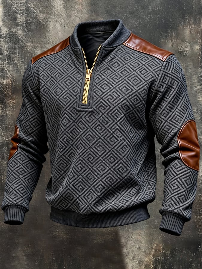 Sudadera vintage-Style texturizado Patchpara trabajo Color-Block de manga larga para hombre