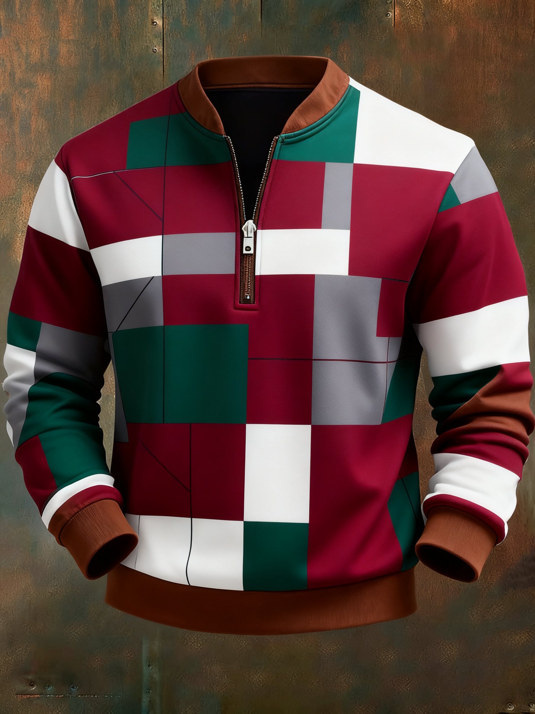 Sudadera casual geométrico en bloques de color estampado para hombre