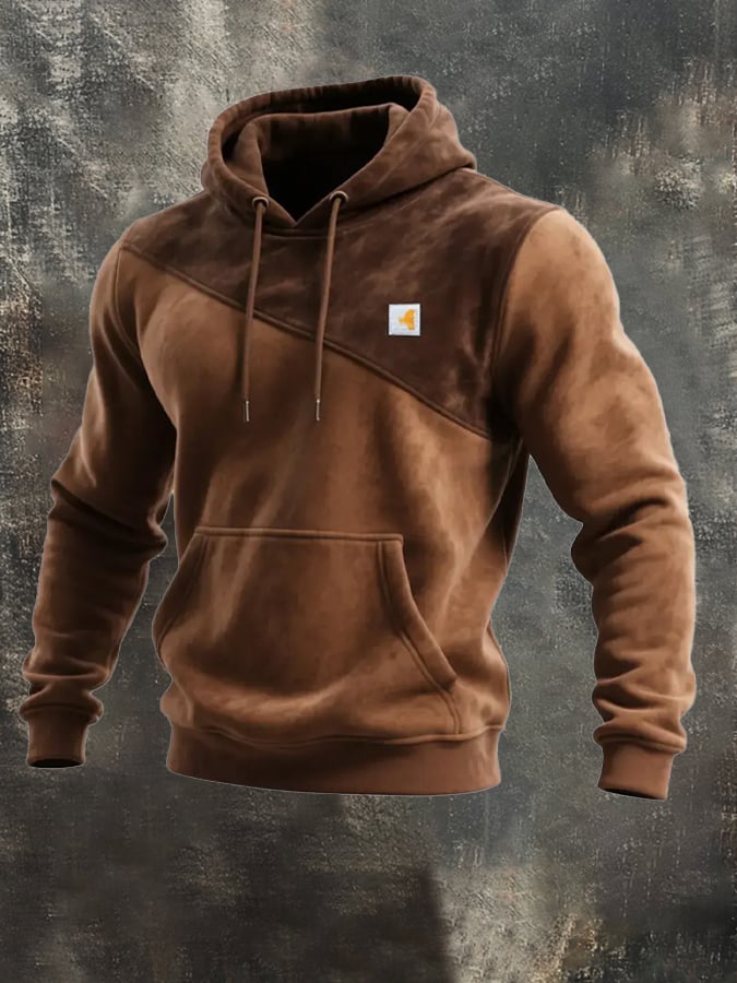 Sudadera retro desgastado en bloques de color estampado casual de manga larga para hombre