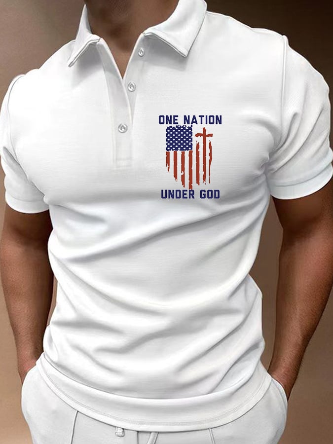 Camisa polo Flag Cross estampado Button casual para hombre