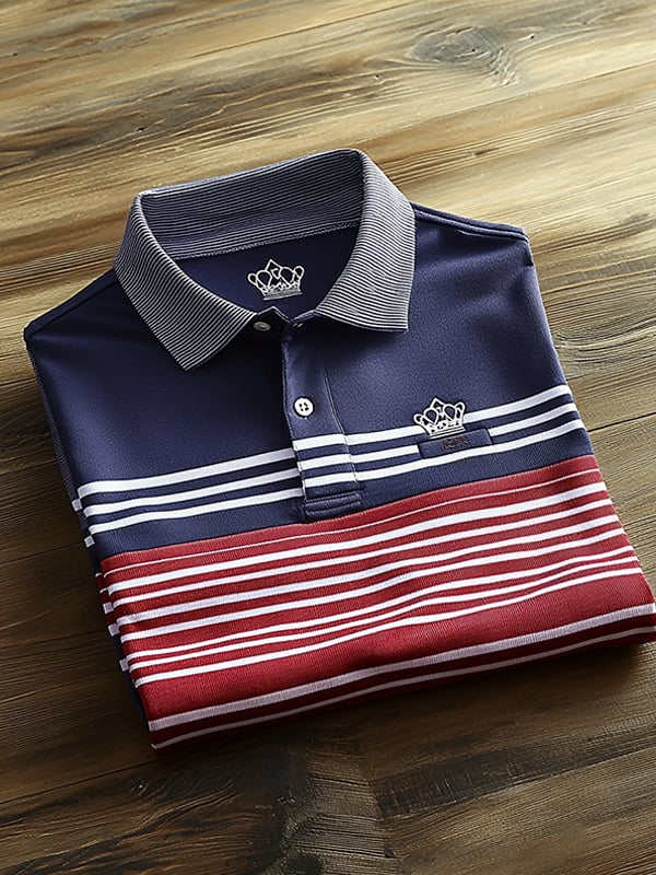 Camisa polo clásico ejecutivo Crown rayas de manga corta para hombre