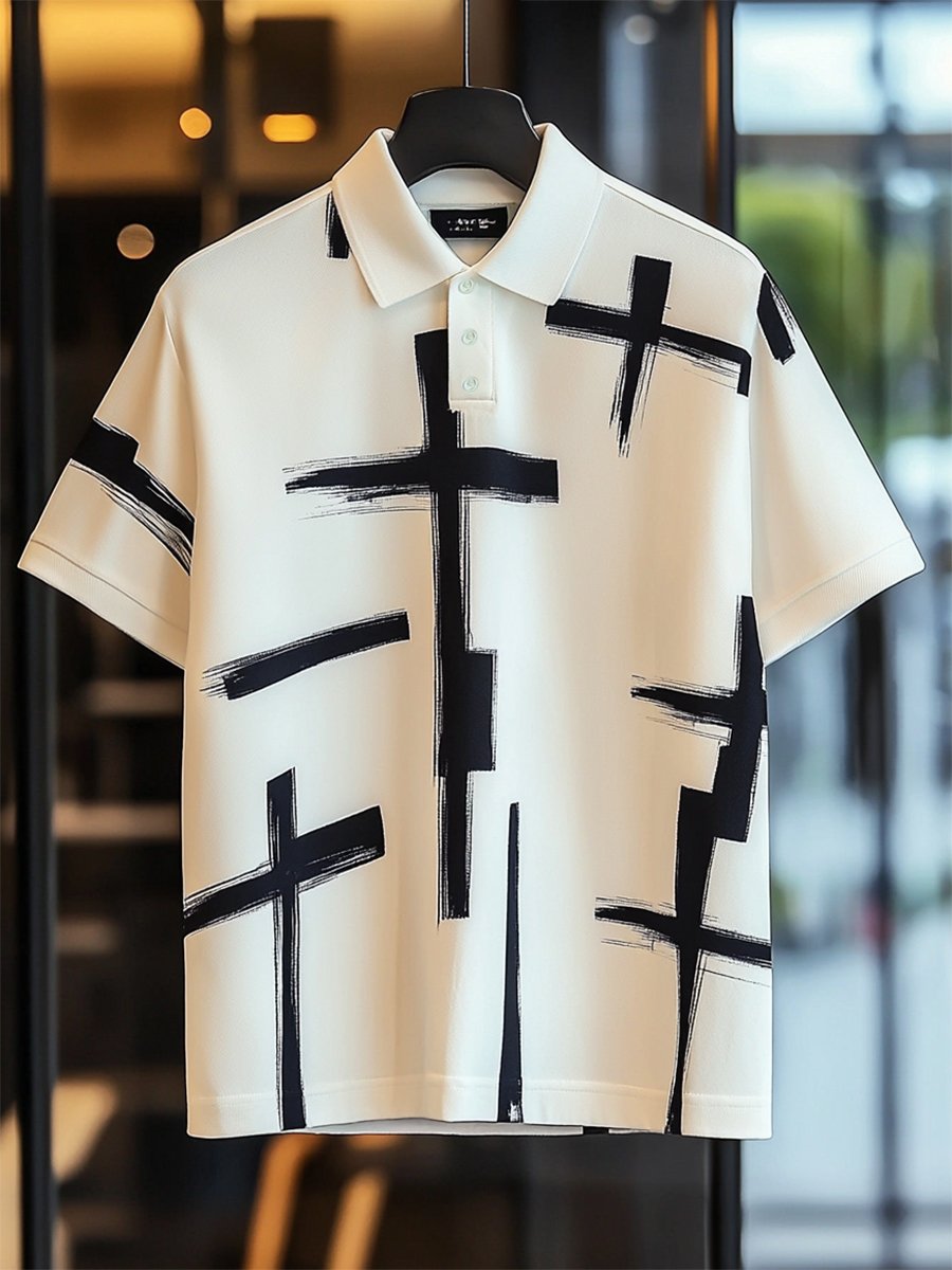 Camisa polo ejecutivo casual Cross estampado Button de manga corta para hombre
